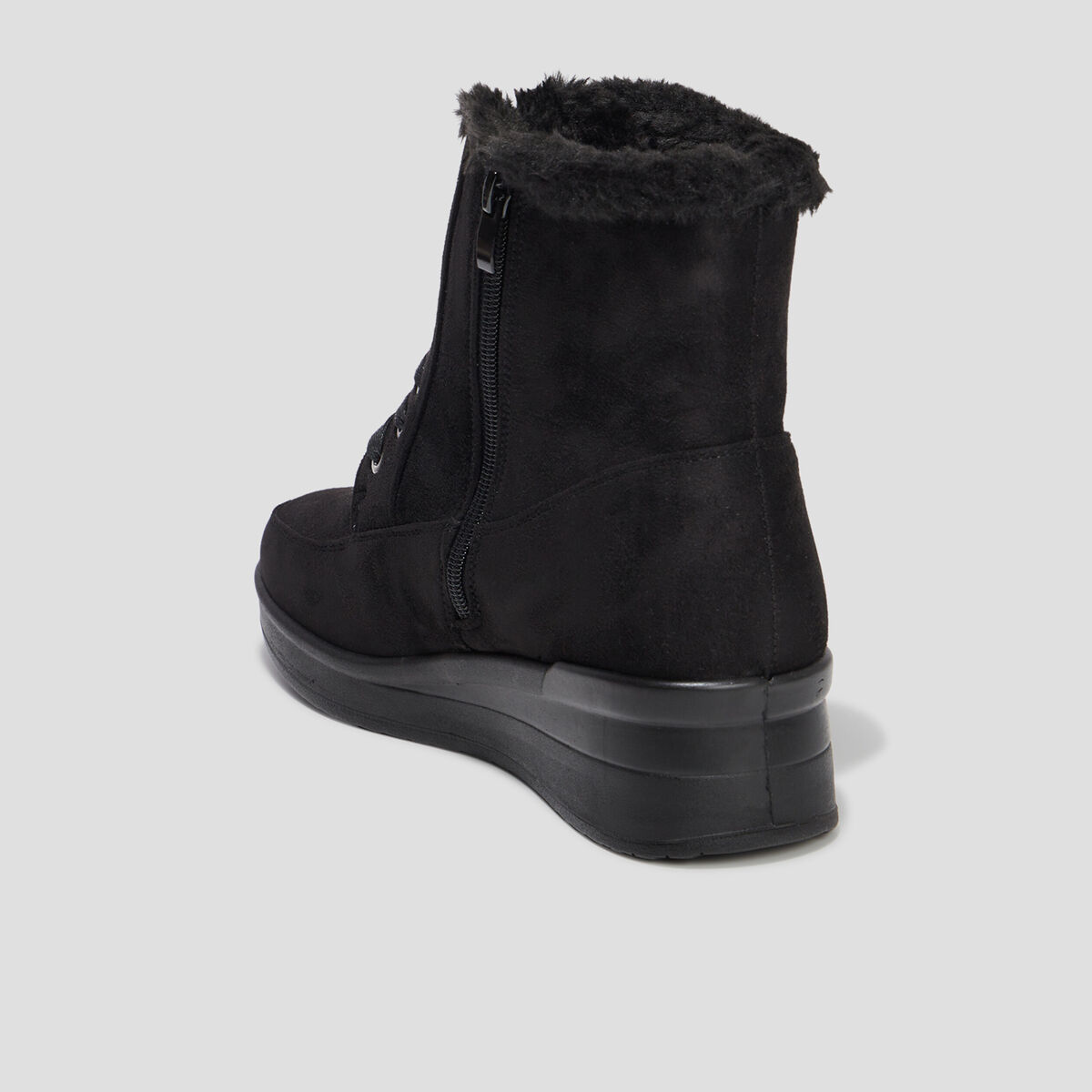 Bottines fourrées compensées pied large noir femme