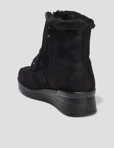 Bottines fourrées compensées pied large noir femme