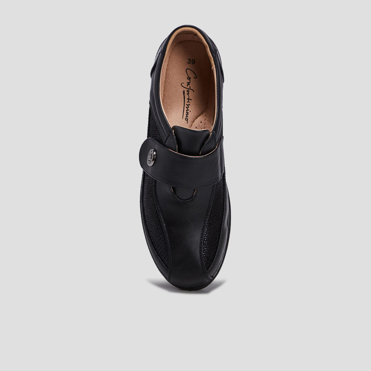 Chaussures confort compens&eacute;es &agrave; scratch noir femme