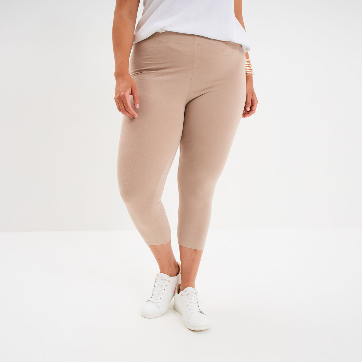 Legging corsaire taille &eacute;lastiqu&eacute;e sable femme grande taille
