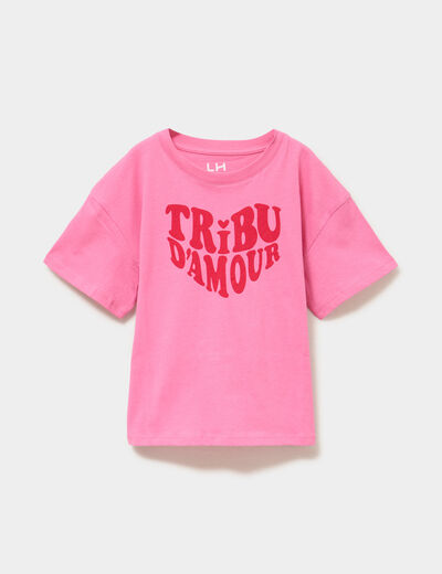 T-shirt manches courtes coton rose fille