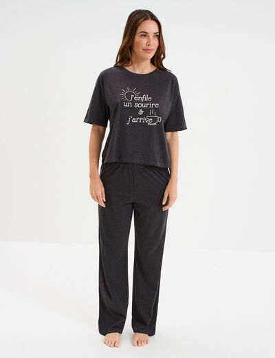 Ensemble pyjama pantalon et t-shirt gris foncé femme