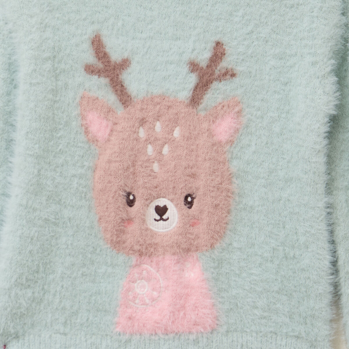 Pull mailles duveteuses col rond vert pastel b&eacute;b&eacute; fille