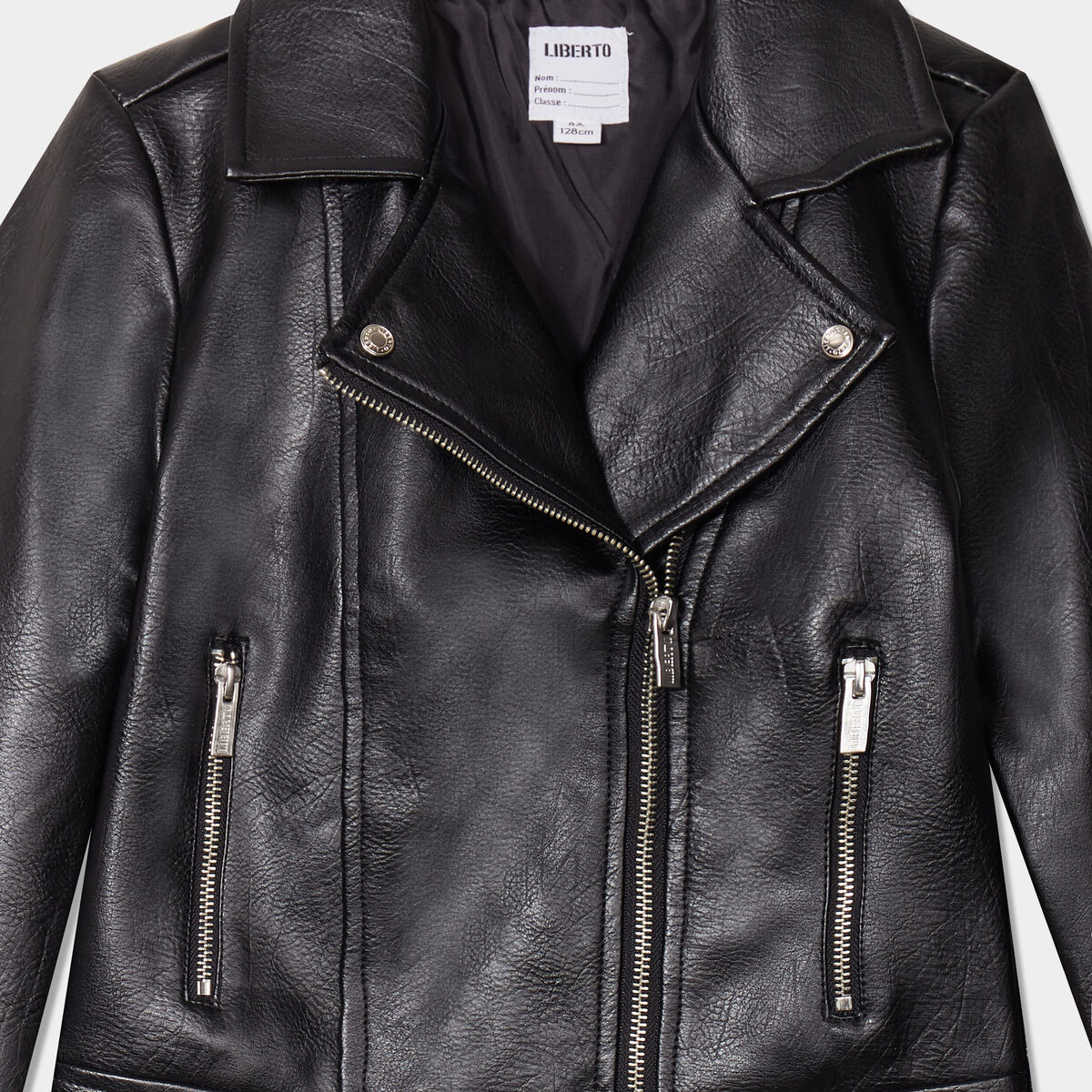 Veste courte biker simili cuir noir fille