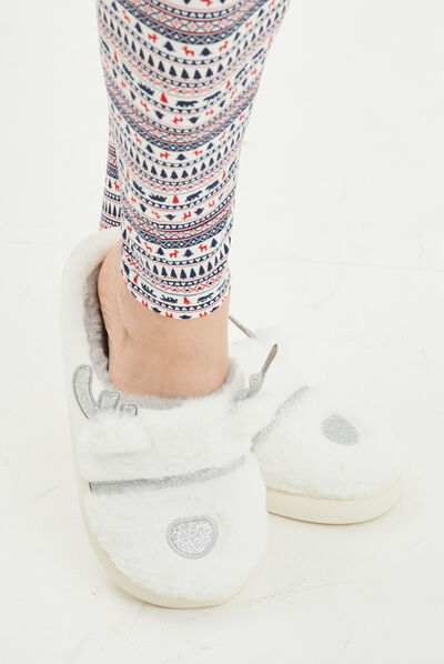 Chaussons mules renne fausse fourrure blanc femme