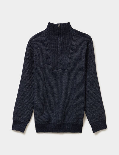 Pull avec col camionneur c&ocirc;tel&eacute; bleu fonc&eacute; homme