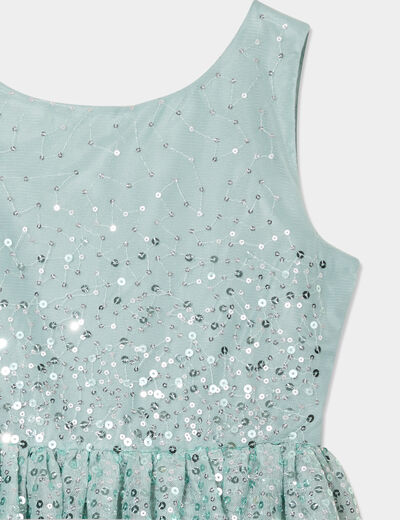 Robe sans manches à sequins effet tulle vert pastel fille