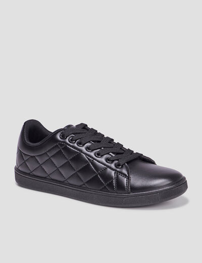 Tennis basses matelassées à lacets noir femme