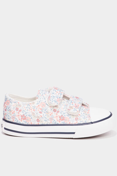 Baskets toile &agrave; scratchs bout renforc&eacute; ecru fille