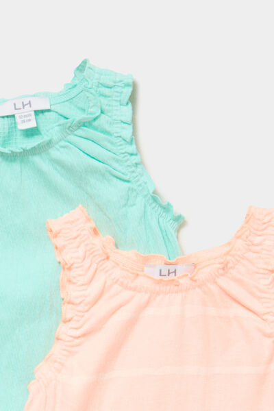 Lot 2 d&eacute;bardeurs droits cols ronds orange fluo b&eacute;b&eacute; fille