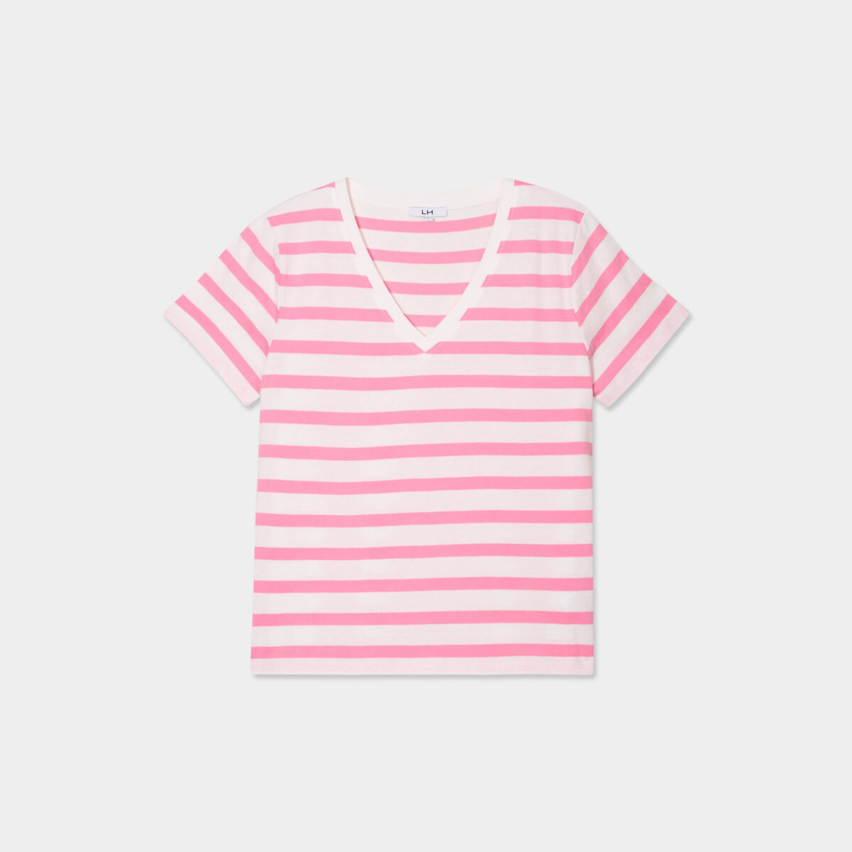 T-shirt col en V manches courtes coton creme femme