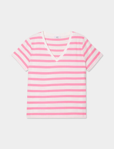 T-shirt col en V manches courtes coton creme femme