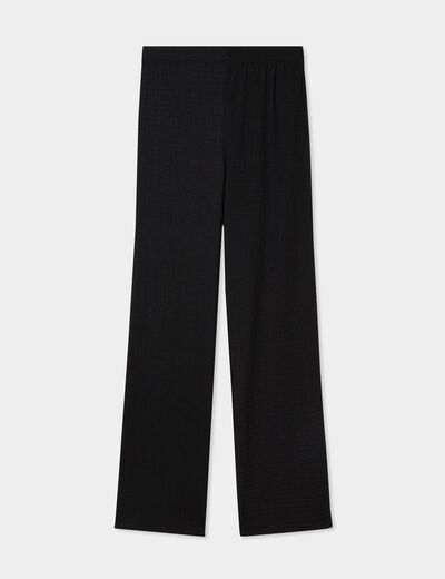 Pantalon effet gaufré taille élastiquée noir femme