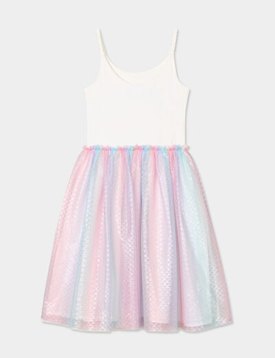 Robe avec tulles et bretelles fines ecru fille