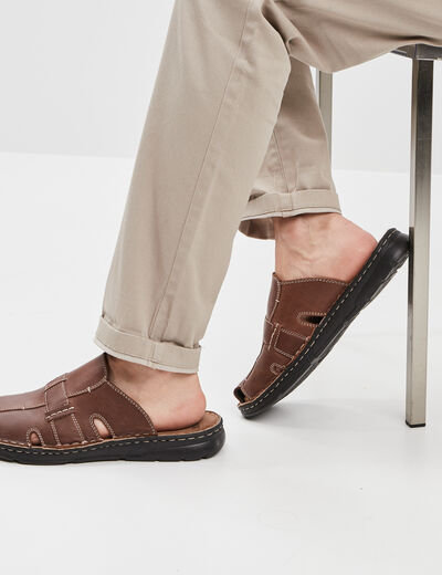Mules en cuir marron homme