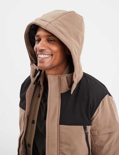 Parka capuche fausse fourrure amovible taupe homme