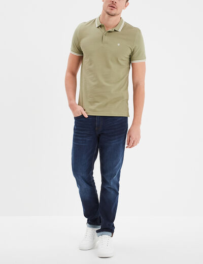 Polo manches courtes bords contrastés vert kaki homme