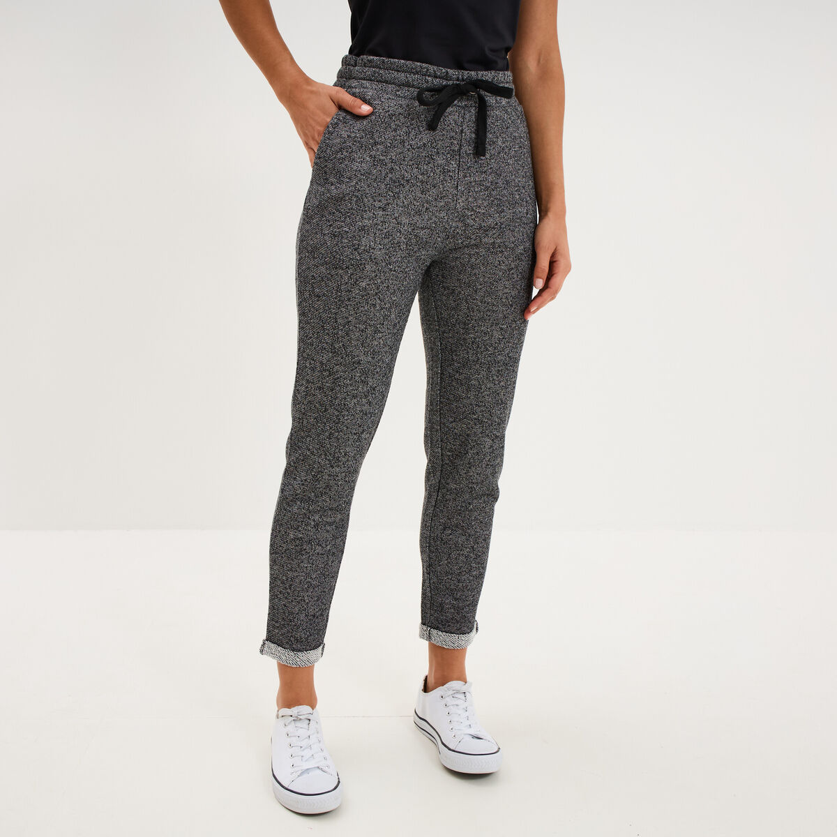 Pantalon jogging taille haute gris femme