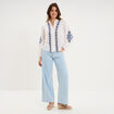 Blouse brod&eacute;e manches longues coton ecru femme