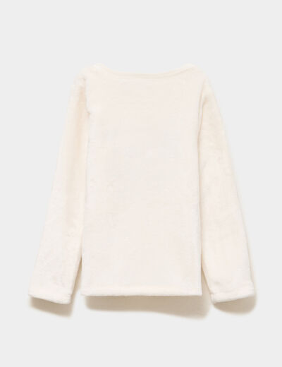 Ensemble pyjama effet velours 2 pi&egrave;ces blanc fille