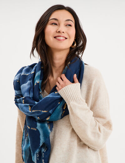 Foulard &agrave; franges courtes bleu femme