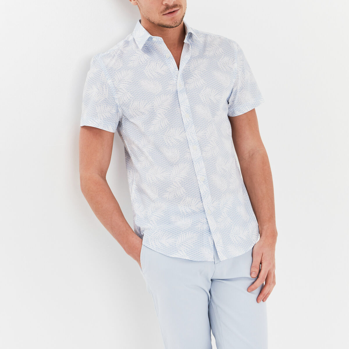 Chemise droite manches courtes coton blanc homme