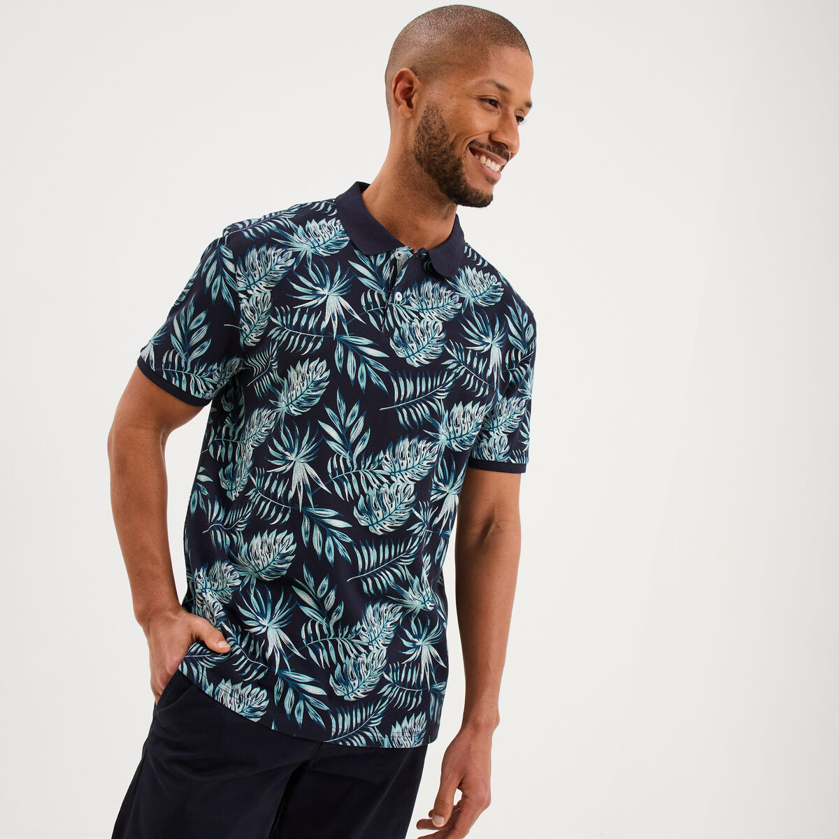 Polo jersey coton manches courtes bleu fonc&eacute; homme