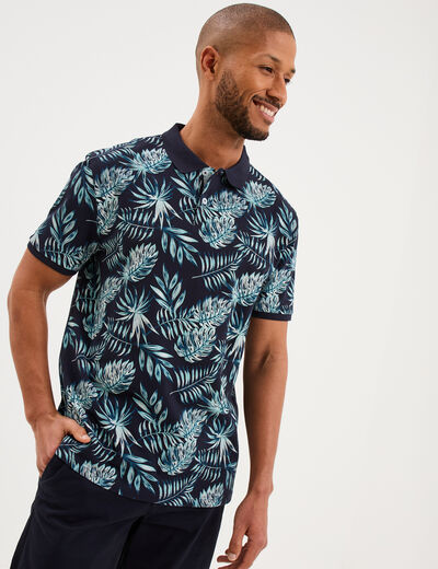 Polo jersey coton manches courtes bleu fonc&eacute; homme