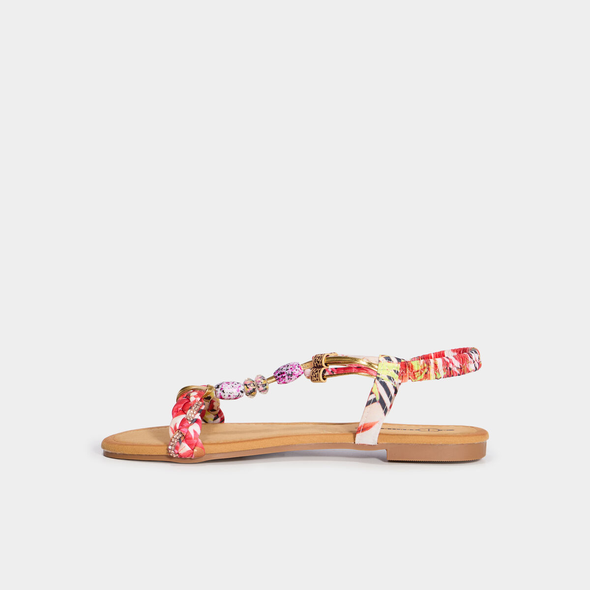 Sandales foulard et perles &eacute;lastiqu&eacute;es rouge femme