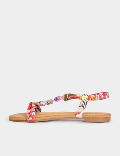 Sandales foulard et perles &eacute;lastiqu&eacute;es rouge femme