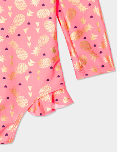 Combinaison de bain manches longues orange corail bébé fille