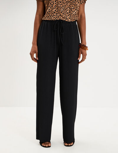 Pantalon effet pliss&eacute; large noir femme