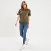 T-shirt col rond manches courtes coton vert kaki femme