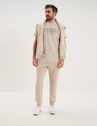 Pantalon jogging droit molleton beige homme