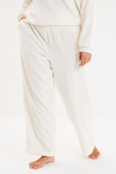 Pantalon effet velours d&eacute;tails torsades blanc femme grande taille