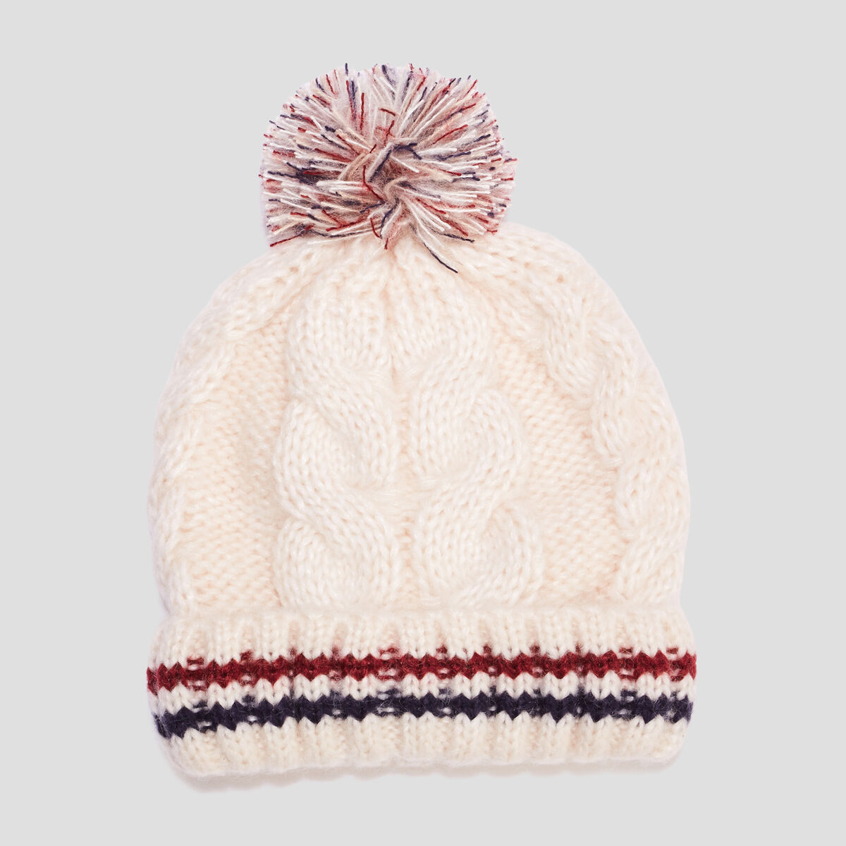 Bonnet tricoté avec pompon et torsades sable garçon