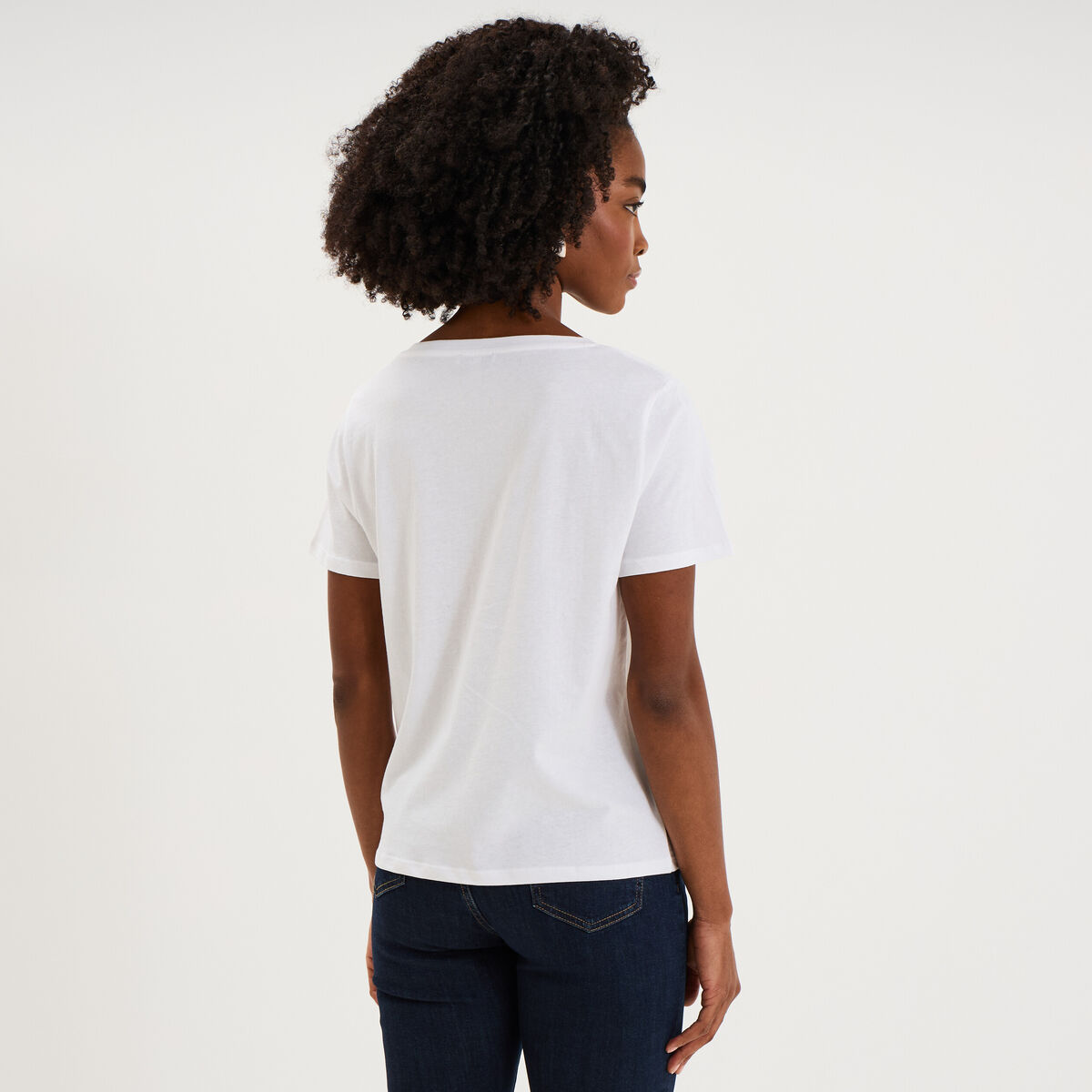 T-shirt manches courtes col en V coton blanc femme