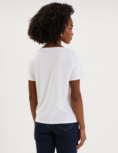 T-shirt manches courtes col en V coton blanc femme
