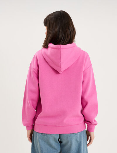Sweat zipp&eacute; &agrave; capuche rose fushia femme