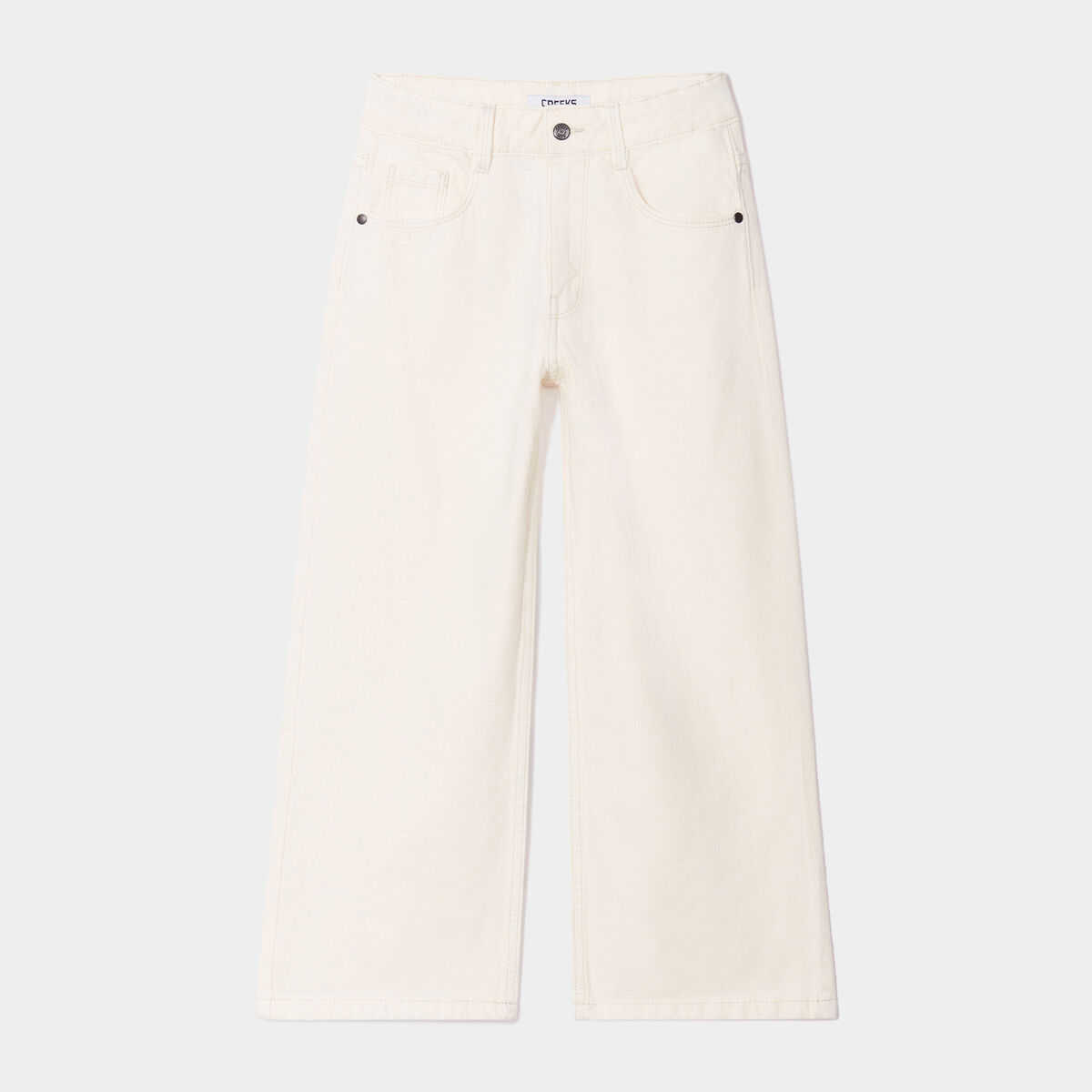 Pantalon large 5 poches coton creme fille