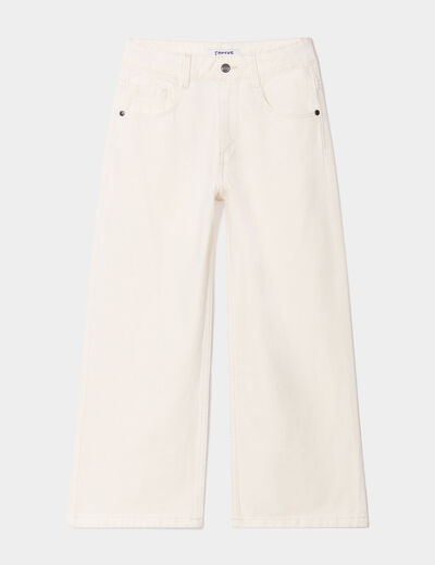 Pantalon large 5 poches coton creme fille