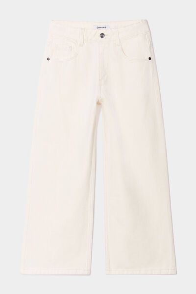 Pantalon large 5 poches coton creme fille
