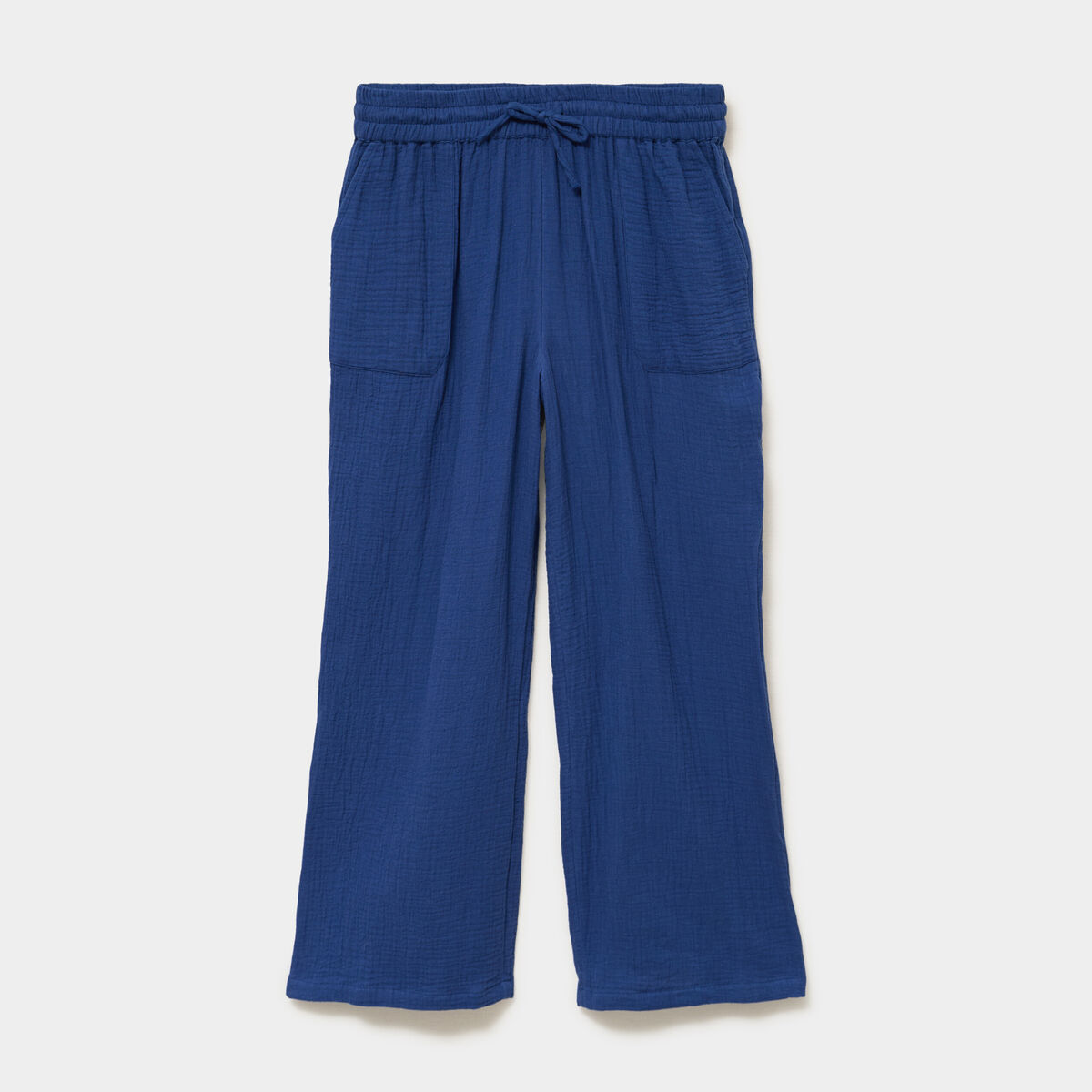 Pantalon fluide &eacute;lastiqu&eacute; gaze de coton bleu marine femme