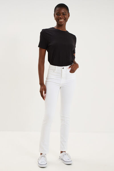 Pantalon slim taille standard blanc femme
