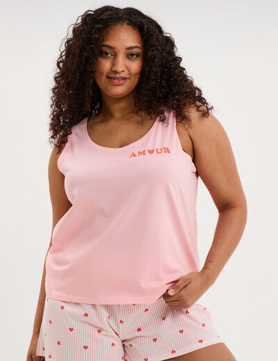 D&eacute;bardeur col rond coton rose femme grande taille