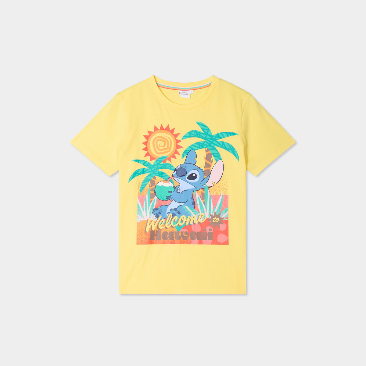 T-shirt manches courtes coton Stitch jaune femme