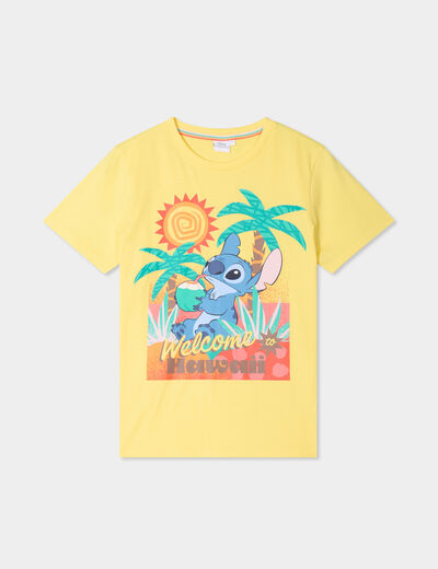 T-shirt manches courtes coton Stitch jaune femme