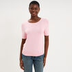 Pull manches courtes col rond rose clair femme