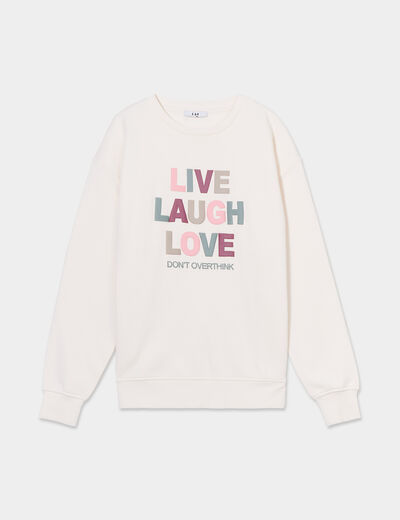 Sweat col rond manches longues creme femme