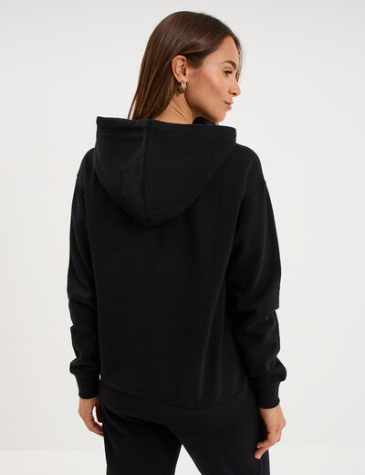 Sweat hoodie molleton &agrave; capuche noir femme